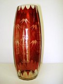 ANTIQUE RUBY RED ETCHED GLASS VASE