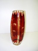 ANTIQUE RUBY RED ETCHED GLASS VASE