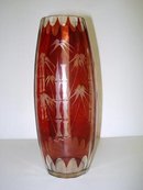 ANTIQUE RUBY RED ETCHED GLASS VASE