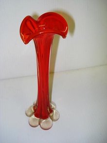 SUPERB RED ART GLASS TREE TRUNK VASE