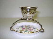 Lovely SILVER EGG CUP with CHINA BUTTER TRAY