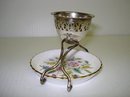 Lovely SILVER EGG CUP with CHINA BUTTER TRAY