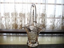 CRYSTAL/PATTERN GLASS-HANDLED BASKET VASE