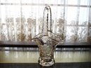CRYSTAL/PATTERN GLASS-HANDLED BASKET VASE