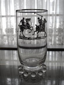 SIGNED SILVER OVERLAY GLASS POLO PLAYERS