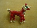 Figural Enamel Brooch Red Poodle Dog