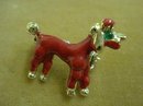 Figural Enamel Brooch Red Poodle Dog