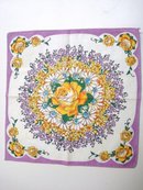 VINTAGE HANKIE - CIRCLE OF FLOWERS & YELLOW ROSE