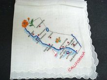 PRETTY EMBROIDERY HANKIE MAP of CALIFORNIA