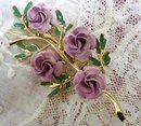 ENAMEL BROOCH - LAVENDER ROSES by CORO