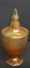 CARNIVAL GLASS CANDY DISH PEDESTAL LIDDED