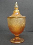 CARNIVAL GLASS CANDY DISH PEDESTAL LIDDED