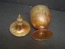 CARNIVAL GLASS CANDY DISH PEDESTAL LIDDED