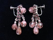 SCREW-ON EARRINGS - PINK RHINESTONE/BEADS