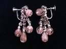 SCREW-ON EARRINGS - PINK RHINESTONE/BEADS