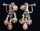 SCREW-ON EARRINGS - PINK RHINESTONE/BEADS