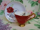 Fascinating ROYAL STAFFORD CUP and SAUCER Burgundy Color Rose