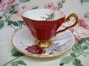 Fascinating ROYAL STAFFORD CUP and SAUCER Burgundy Color Rose
