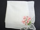 VINTAGE HANKIE - PINK FLORAL EMBROIDERY