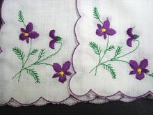 VINTAGE HANKIE-PURPLE VIOLETS EMBROIDERY