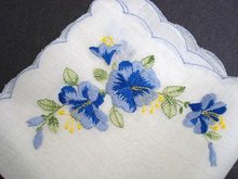 VINTAGE HANKIE - BLUE FLOWERS EMBROIDERY