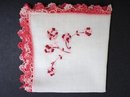 HANKIE-EMBROIDERY-PINK ROSES/LACE EDGE