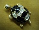 TURTLE BROOCH - BLACK ENAMEL&RHINESTONES