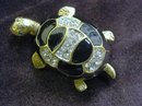 TURTLE BROOCH - BLACK ENAMEL&RHINESTONES