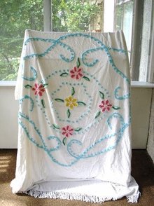 LOVELY VINTAGE CHENILLE BEDSPREAD-FLORAL