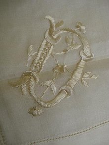 ANTIQUE WHITE SILK HANKIE - MONOGRAM - D