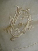 ANTIQUE WHITE SILK HANKIE - MONOGRAM - D