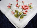 PETIT POINT EMBROIDERED HANKIE - ROSES