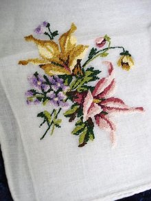 PETIT POINT EMBROIDERED HANKIE - FLOWERS