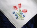 PETIT POINT EMBROIDERED HANKIE-RED TULIPS