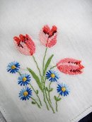 PETIT POINT EMBROIDERED HANKIE-RED TULIPS