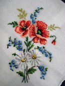 VINTAGE PETIT POINT HANKIE - RED POPPY