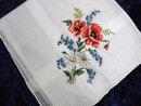 VINTAGE PETIT POINT HANKIE - RED POPPY