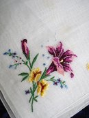 VINTAGE PETIT POINT HANKIE - PURPLE LILY