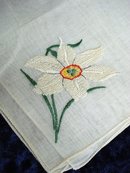 VINTAGE PETIT POINT HANKIE - WHITE BUTTERCUP