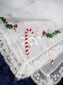HANKIE - CHRISTMAS CANDY CANE - LACE PLUS