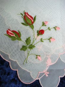 HAND EMBROIDERY ON ORGANDY - HANKIE