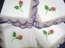 SILK THREAD EMBROIDERY & CROCHET LACE BORDER NAPKINS