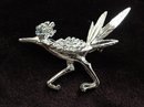 PRETTY SILVER TONE BROOCH - PIN - ROAD RUNNER