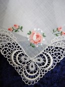 HANKIE - PETIT POINT EMBROIDERY - PINK ROSE