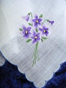 HANKIE - FINE EMBROIDERY - PURPLE VIOLETS