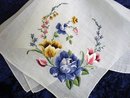 HANKIE-FINE EMBROIDERY-BLUE ROSE/TULIPS