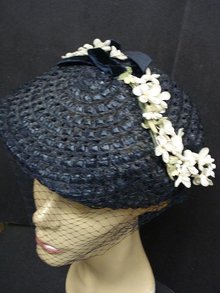 FLORAL ANTIQUE - LADIES HAT - NAVY BLUE