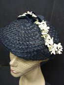 FLORAL ANTIQUE - LADIES HAT - NAVY BLUE