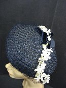 FLORAL ANTIQUE - LADIES HAT - NAVY BLUE