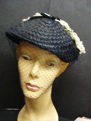 FLORAL ANTIQUE - LADIES HAT - NAVY BLUE
